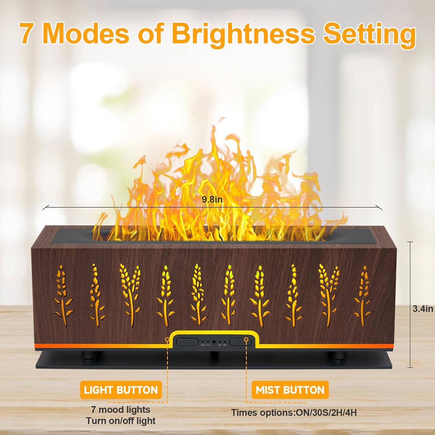 Colorful Essential Oil Diffuser, Flame Oil Diffuser, 7 Colors Changing Oil Aromatherapy Diffuser, 200Ml Cool Mist Ultrasonic Diffuser for Office, Home,Bedroom (Dark Brown)