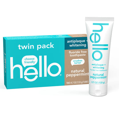 Antiplaque Whitening Fluoride Free Toothpaste, Natural Peppermint, 2 Pack, 4.7 Oz Tubes