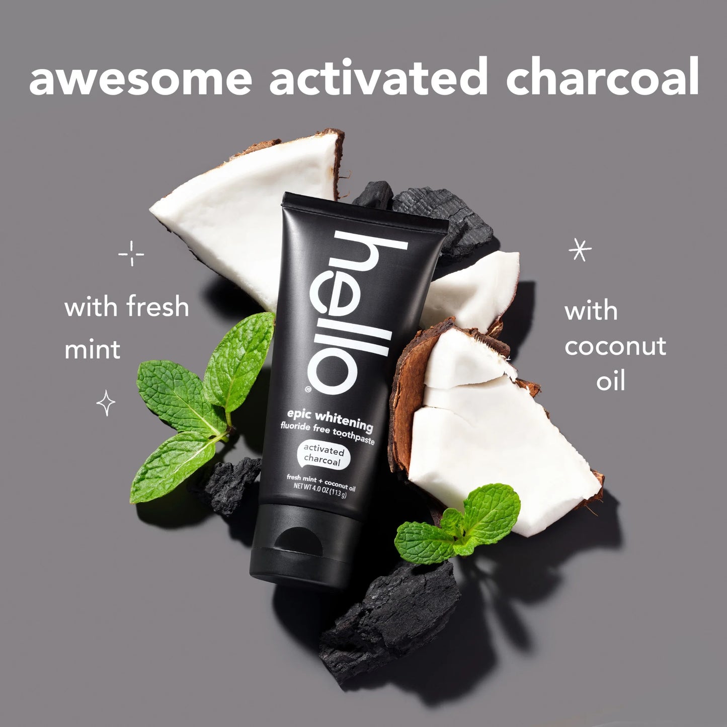 Epic Whitening Charcoal Fluoride Free Toothpaste, Fresh Mint, 4.0 Oz Tube