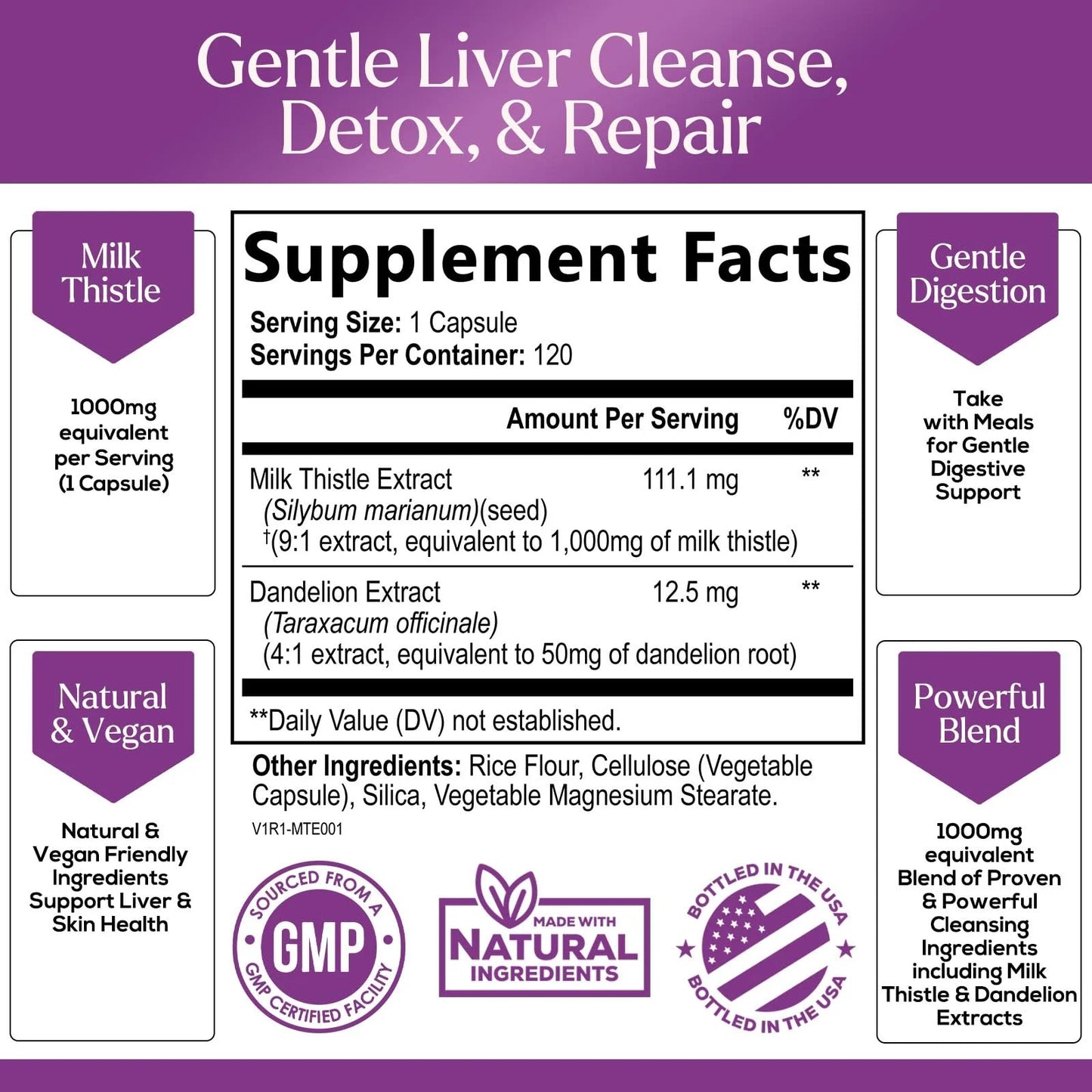 Milk Thistle & Dandelion Root Liver Cleanse Detox & Repair - 1000Mg Herbal Liver Support Supplement with Silymarin Marianum - Advanced Liver Health Support Formula for Detox & Repair - 120 Capsules