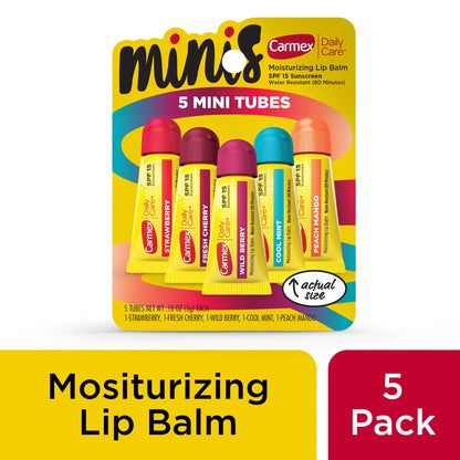 Daily Care Minis Moisturizing Lip Balm Tubes with SPF 15, Strawberry, Cool Mint, Wild Berry, Peach Mango and Fresh Cherry Lip Balm Pack - 0.18 0Z Each, 5 Count