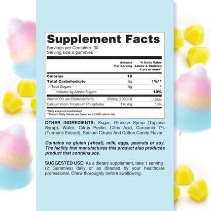 Calcium Vitamin D Gummies All Natural Gluten Free Non GMO Chews Calcium And