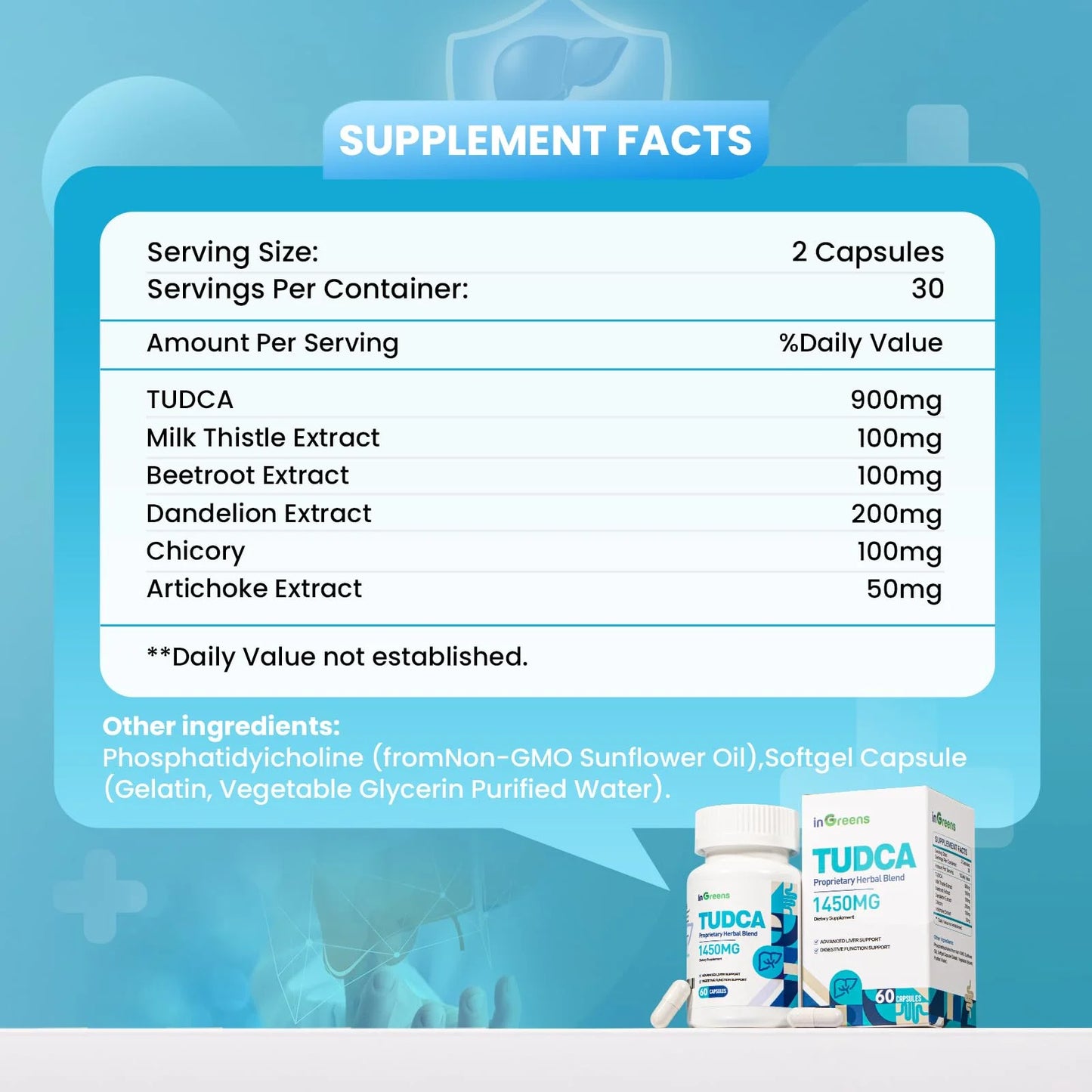 1450MG TUDCA Liver Supplement, Bile Salts Liver Support Supplement Complex, Liver Health for Liver Kidney Cleanse Detox and Repair, 60 Capsules