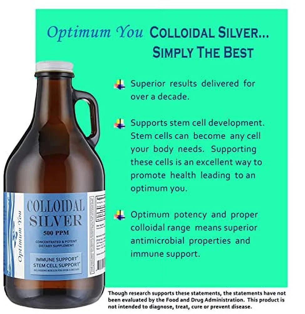 Extra Strength Colloidal Silver by  | 500 PPM (32 Oz) with Spray Bottle - Immune Support - Stem Cell Support - Superior Healing - Family Size