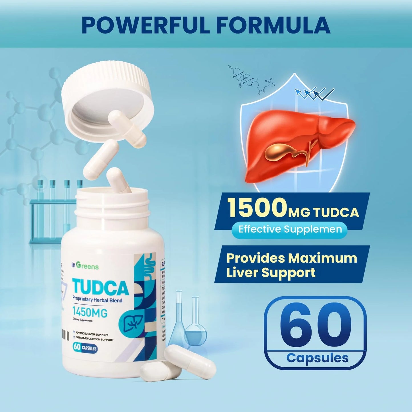 1450MG TUDCA Liver Supplement, Bile Salts Liver Support Supplement Complex, Liver Health for Liver Kidney Cleanse Detox and Repair, 60 Capsules