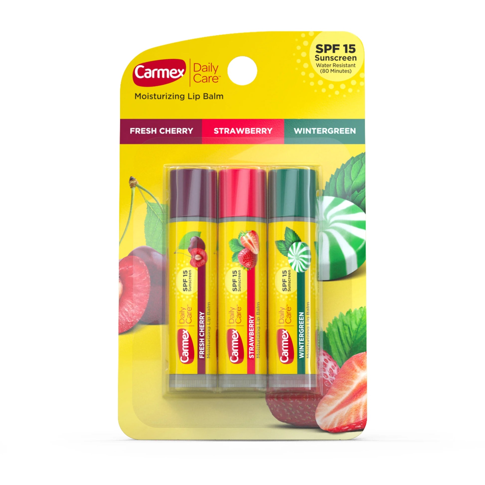 Daily Care Moisturizing Lip Balm Sticks, SPF 15, Multi-Flavor Lip Balm, 3 Count (1 Pack of 3)
