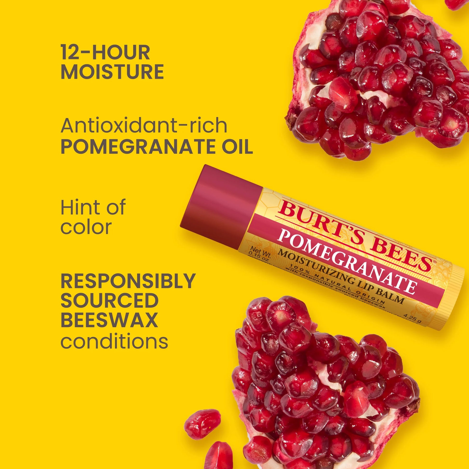 100% Natural Origin Moisturizing Lip Balm, Pomegranate, 2 Tubes
