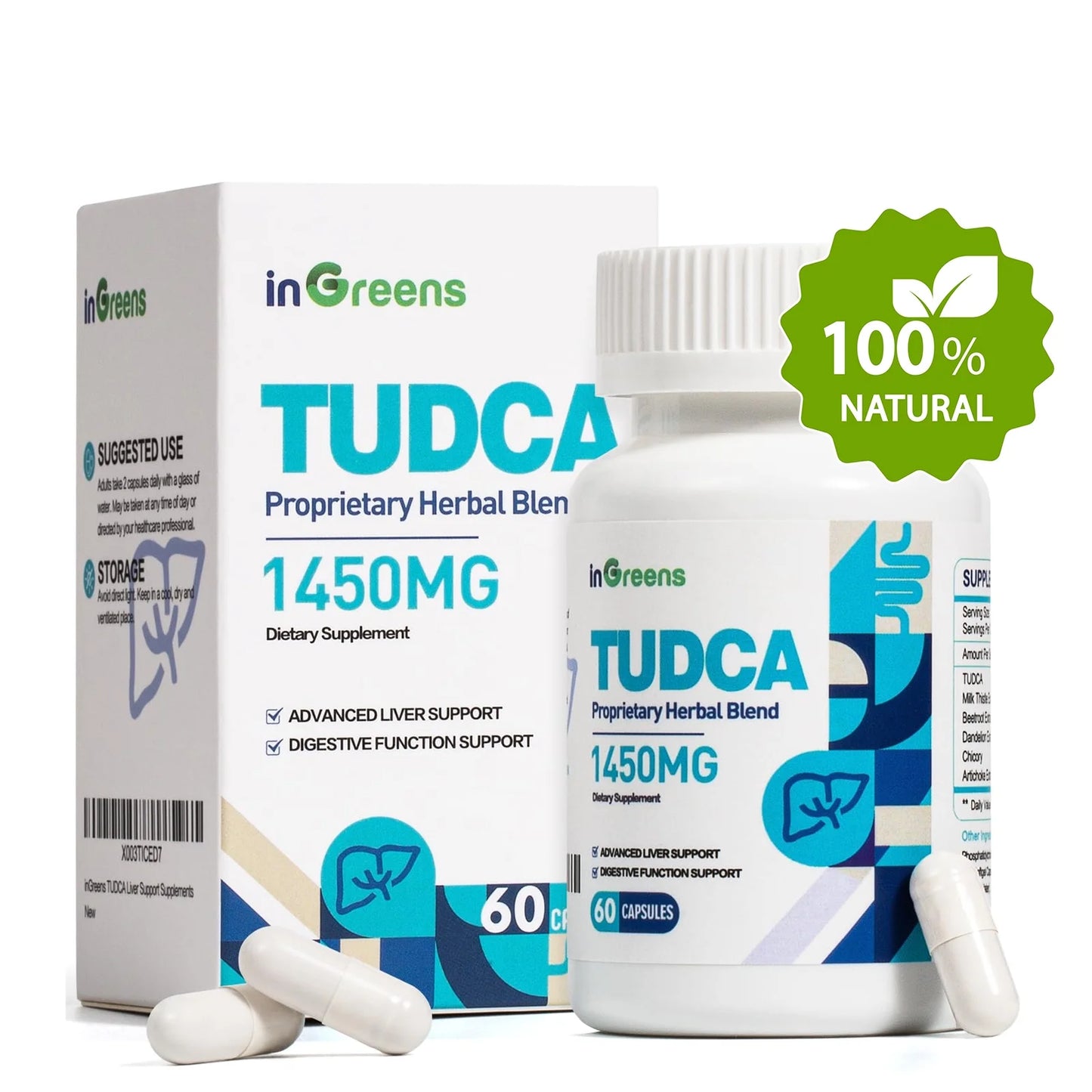 1450MG TUDCA Liver Supplement, Bile Salts Liver Support Supplement Complex, Liver Health for Liver Kidney Cleanse Detox and Repair, 60 Capsules