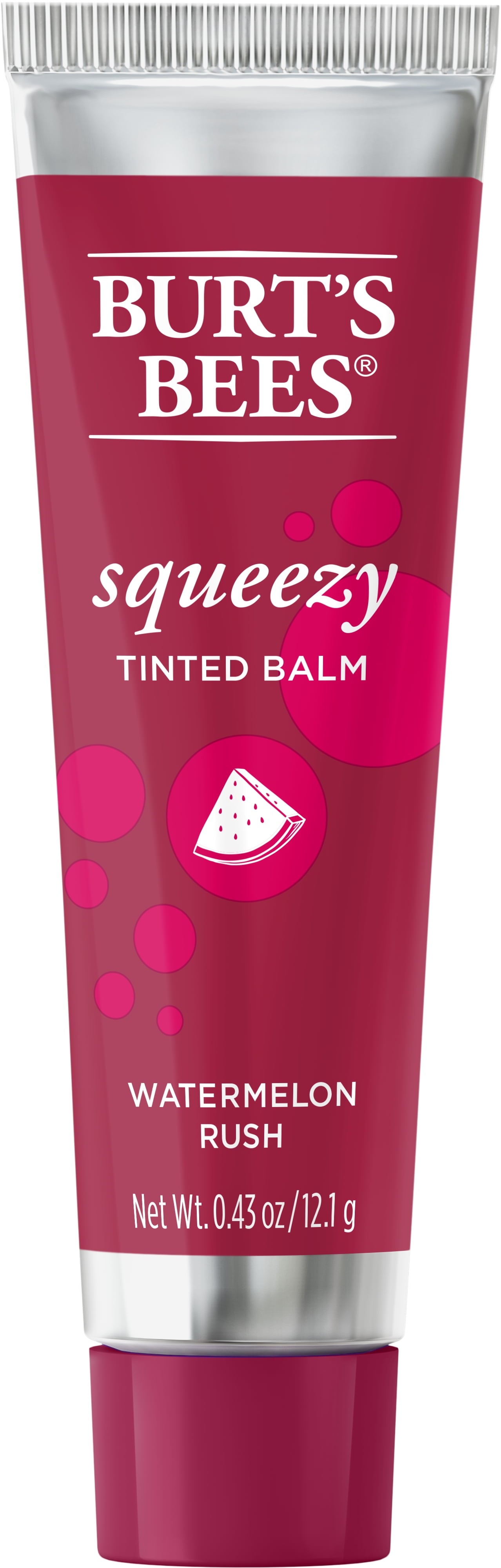 100% Natural Squeezy Tinted Lip Balm with Beeswax, Watermelon Rush, 1 Tube