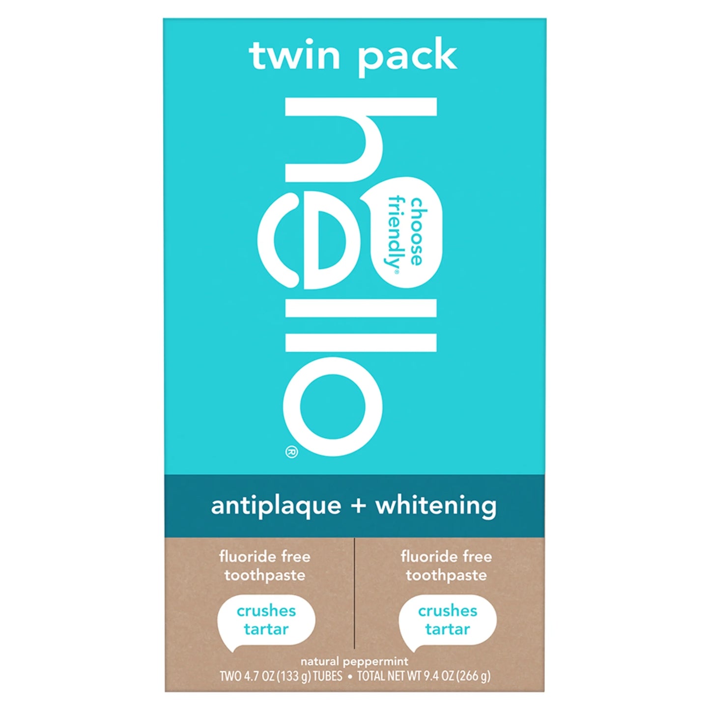 Antiplaque Whitening Fluoride Free Toothpaste, Natural Peppermint, 2 Pack, 4.7 Oz Tubes