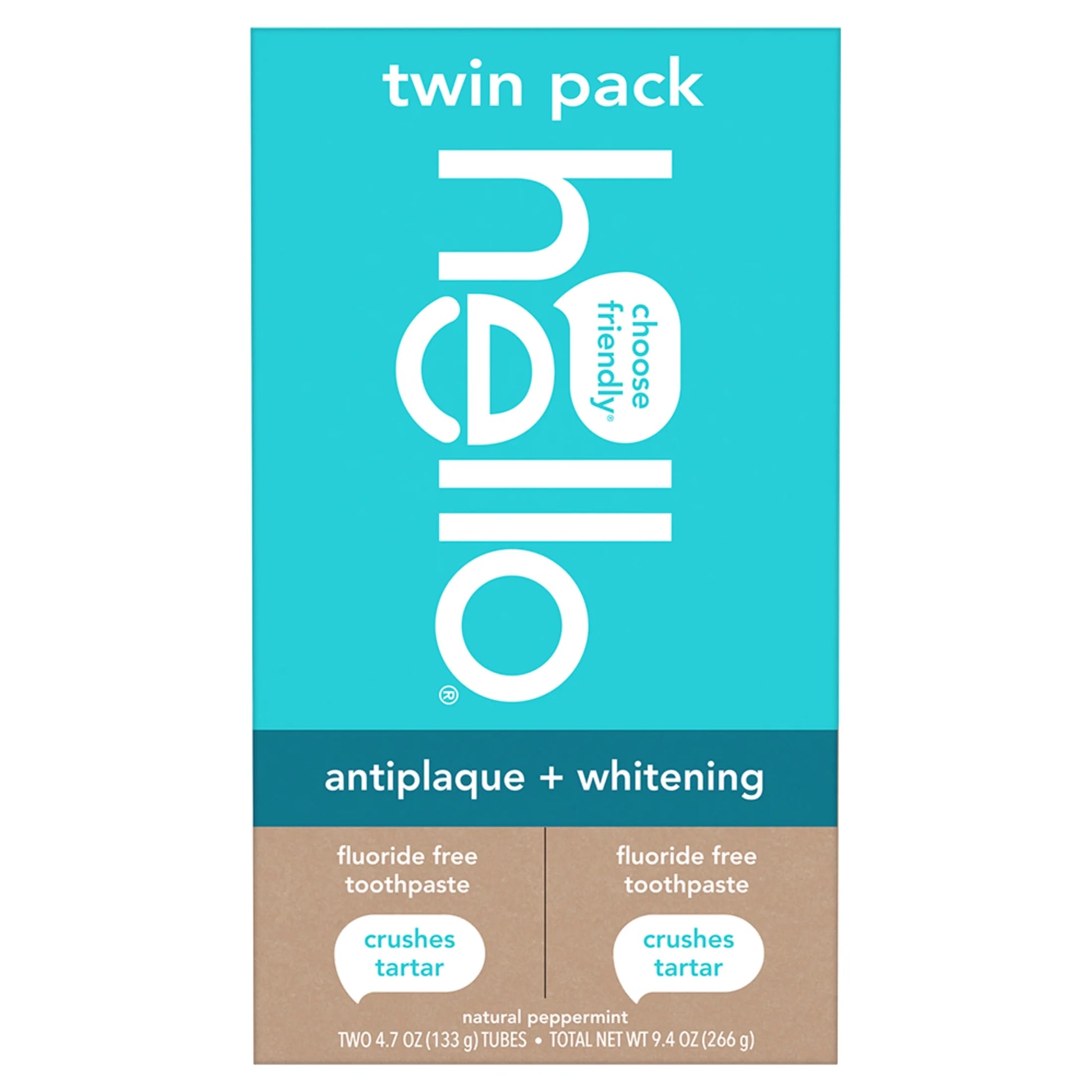 Antiplaque Whitening Fluoride Free Toothpaste, Natural Peppermint, 2 Pack, 4.7 Oz Tubes