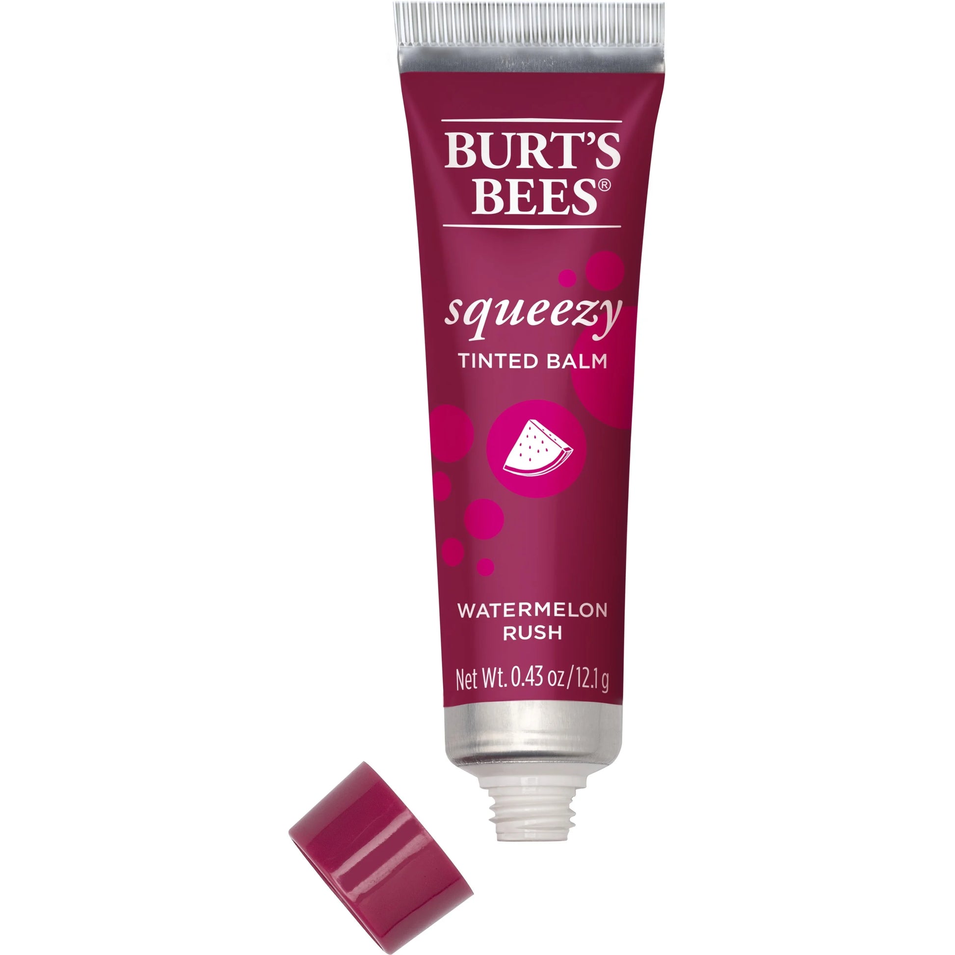 100% Natural Squeezy Tinted Lip Balm with Beeswax, Watermelon Rush, 1 Tube