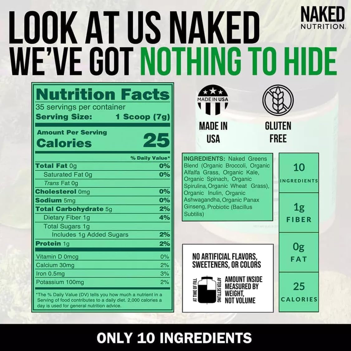 Naked Super Greens Powder Organic Greens Supplement - Only 10 Premium Ingredient