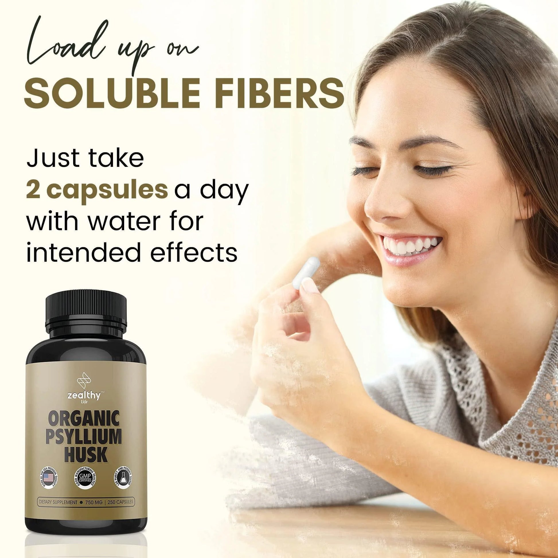 Psyllium Husk Capsules All Natural Fiber Supplement 750 Mg 250 Capsules Vegan