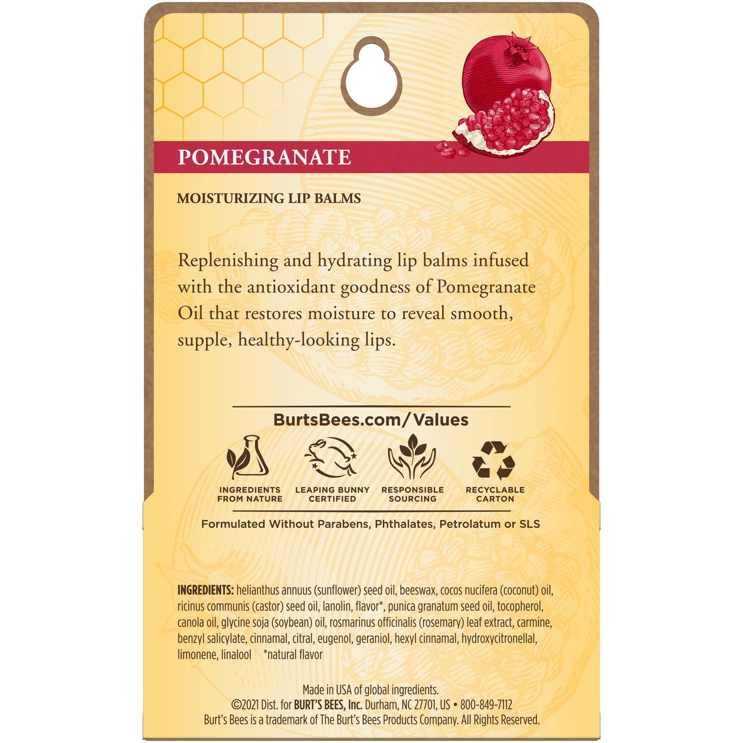 100% Natural Origin Moisturizing Lip Balm, Pomegranate, 2 Tubes