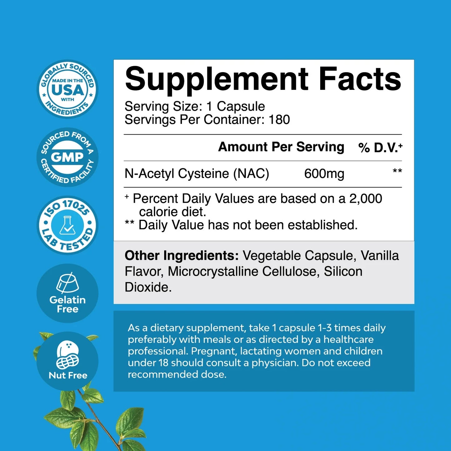 NAC Supplement N-Acetyl Cysteine 600Mg per Serving - Vegan High Absorption Non-Smelly NAC Capsules Glutathione for Liver Support plus Lung Health and Immunity Support (3 Months)
