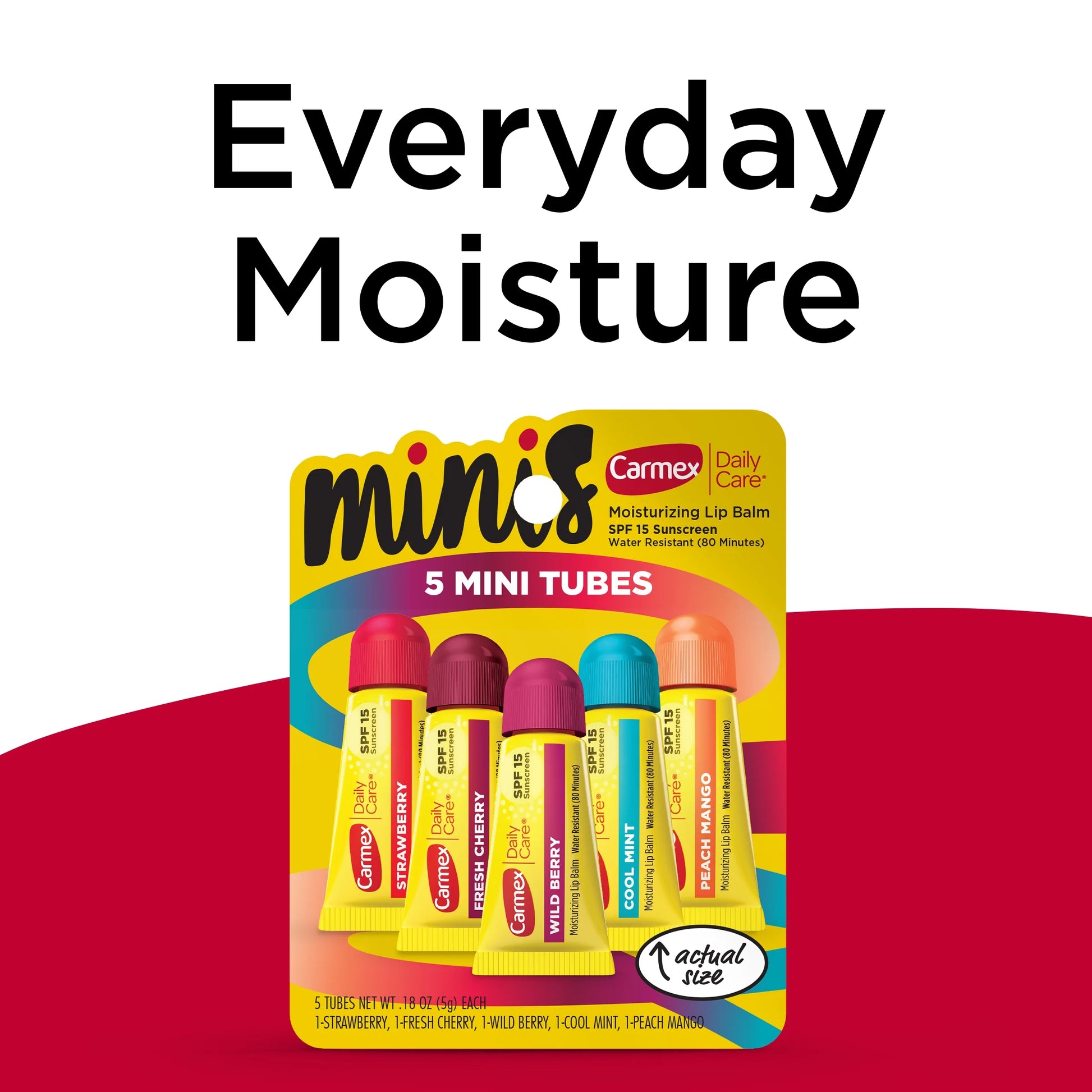 Daily Care Minis Moisturizing Lip Balm Tubes with SPF 15, Strawberry, Cool Mint, Wild Berry, Peach Mango and Fresh Cherry Lip Balm Pack - 0.18 0Z Each, 5 Count