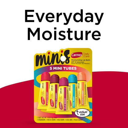 Daily Care Minis Moisturizing Lip Balm Tubes with SPF 15, Strawberry, Cool Mint, Wild Berry, Peach Mango and Fresh Cherry Lip Balm Pack - 0.18 0Z Each, 5 Count