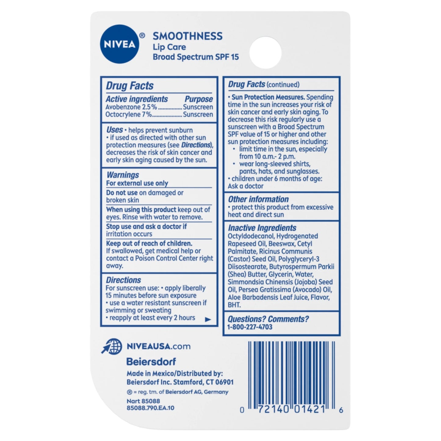 Smoothness Lip Care, Lip Balm SPF 15 with Shea Butter, 0.17 Oz Stick