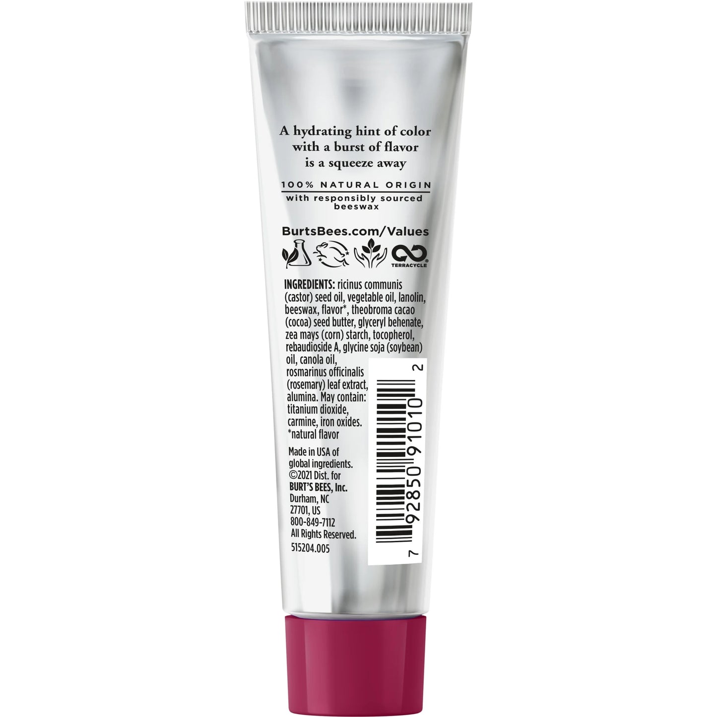 100% Natural Squeezy Tinted Lip Balm with Beeswax, Watermelon Rush, 1 Tube