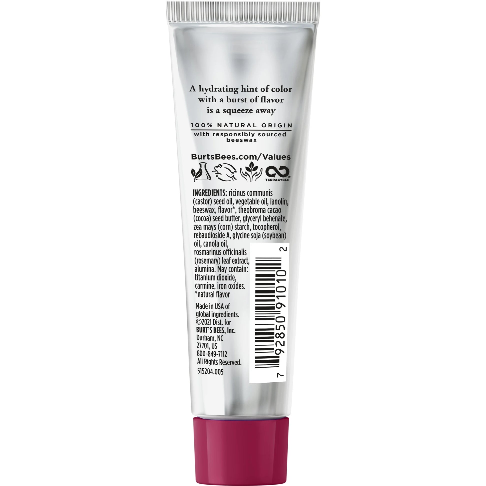 100% Natural Squeezy Tinted Lip Balm with Beeswax, Watermelon Rush, 1 Tube