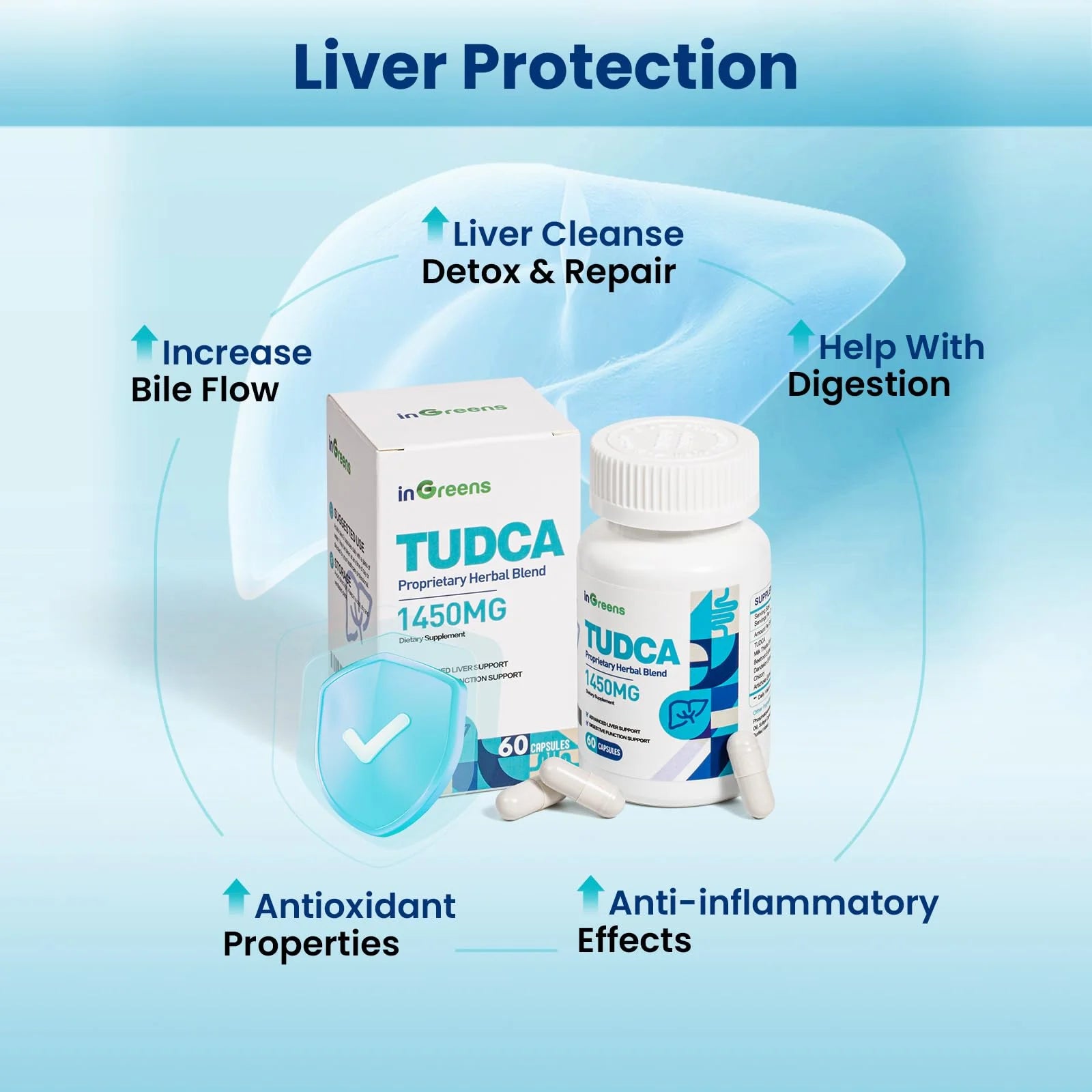 1450MG TUDCA Liver Supplement, Bile Salts Liver Support Supplement Complex, Liver Health for Liver Kidney Cleanse Detox and Repair, 60 Capsules